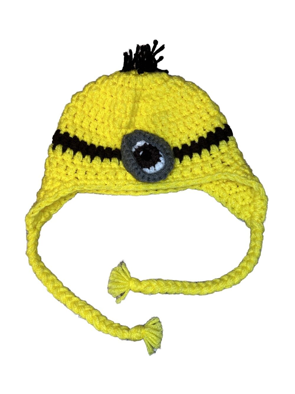 Hand Knit Minion Despicable Me Hat Handmade Yellow Blue Costume Beanie